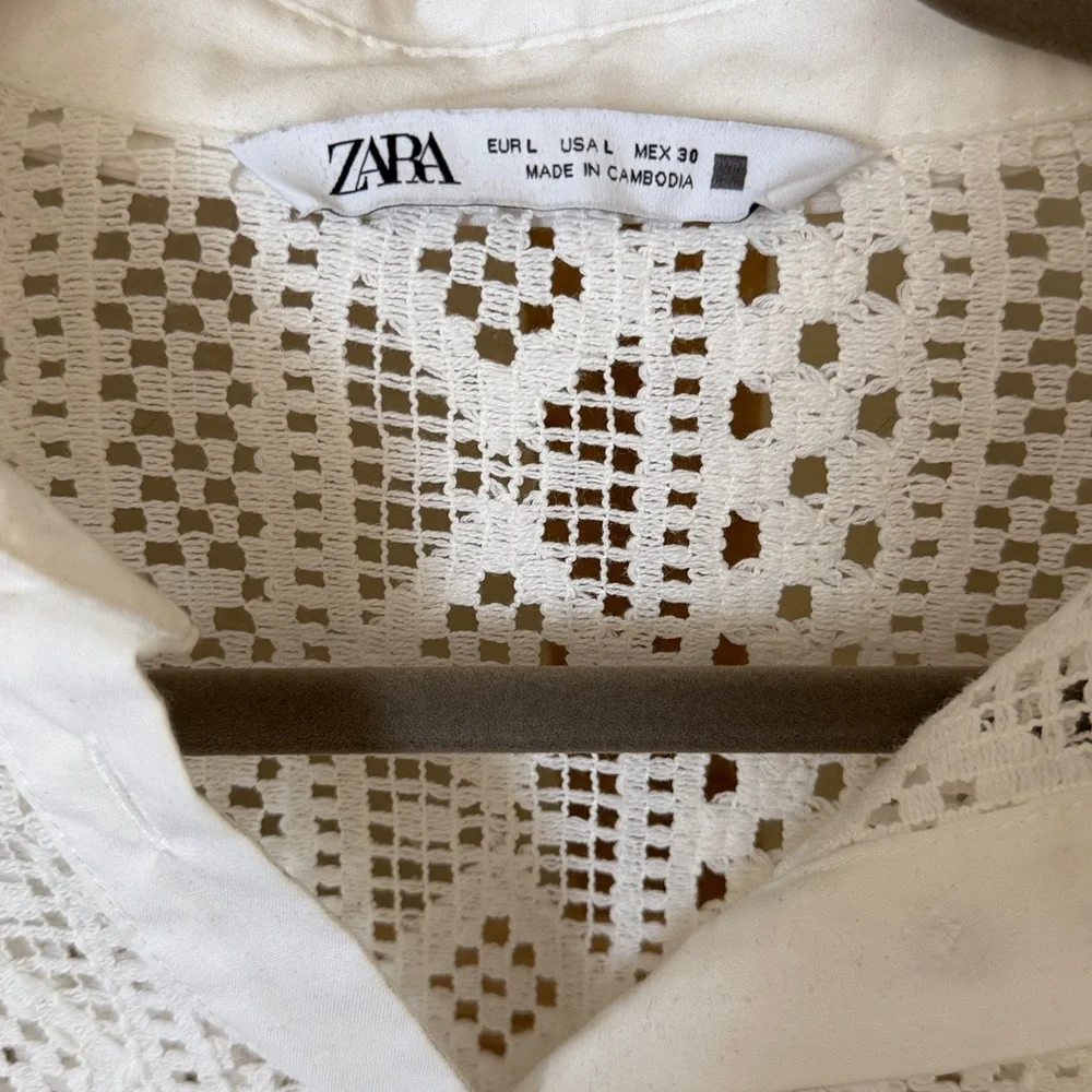 Zara White Crochet Lace Button-Down Shirt - Picture 2 of 4